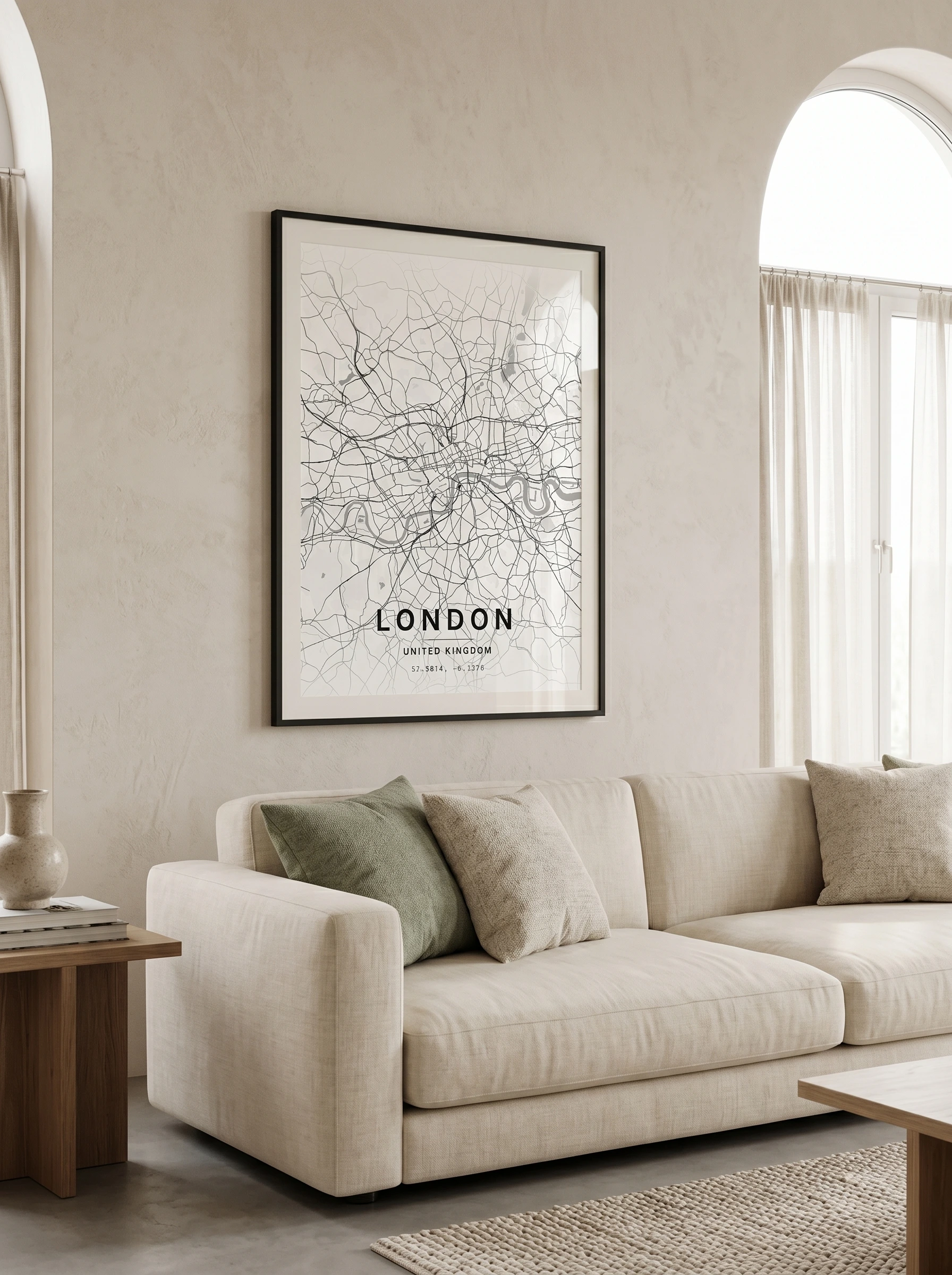 Mapa Mapalio de 50x70 cm sobre un sofá en un salón