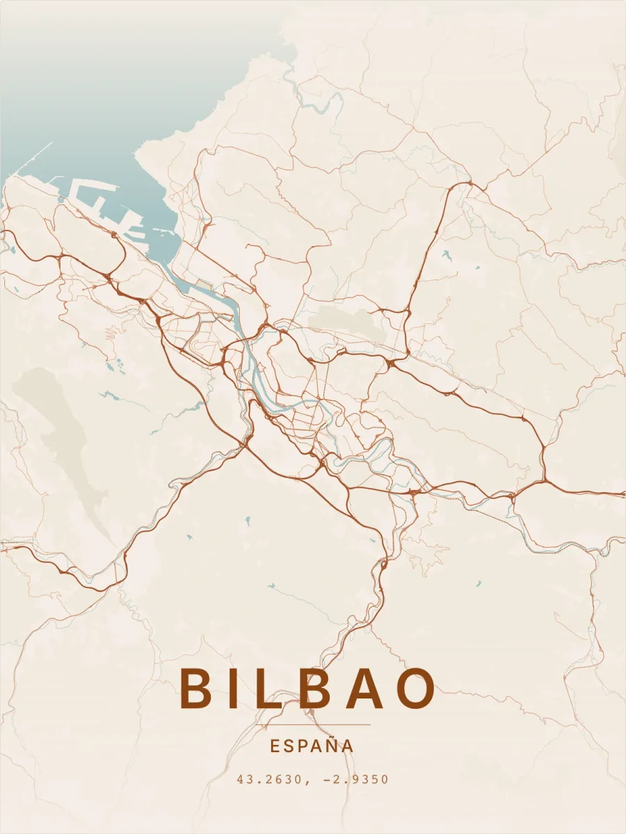 Mapa personalizado de Bilbao en estilo Marfil cálido, lámina 30x40