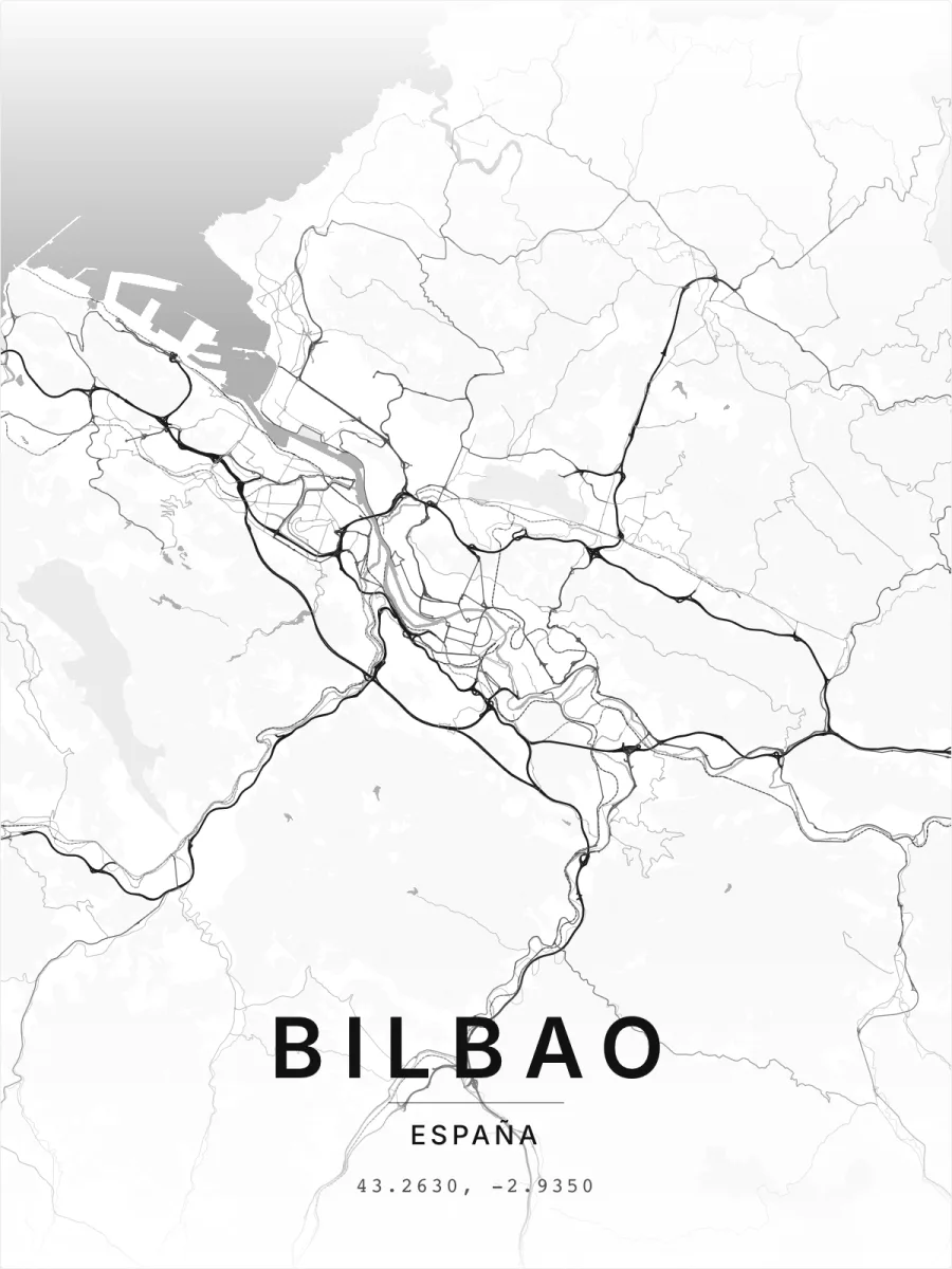 Mapa personalizado de Bilbao en estilo Tinta mínima, lámina 30x40
