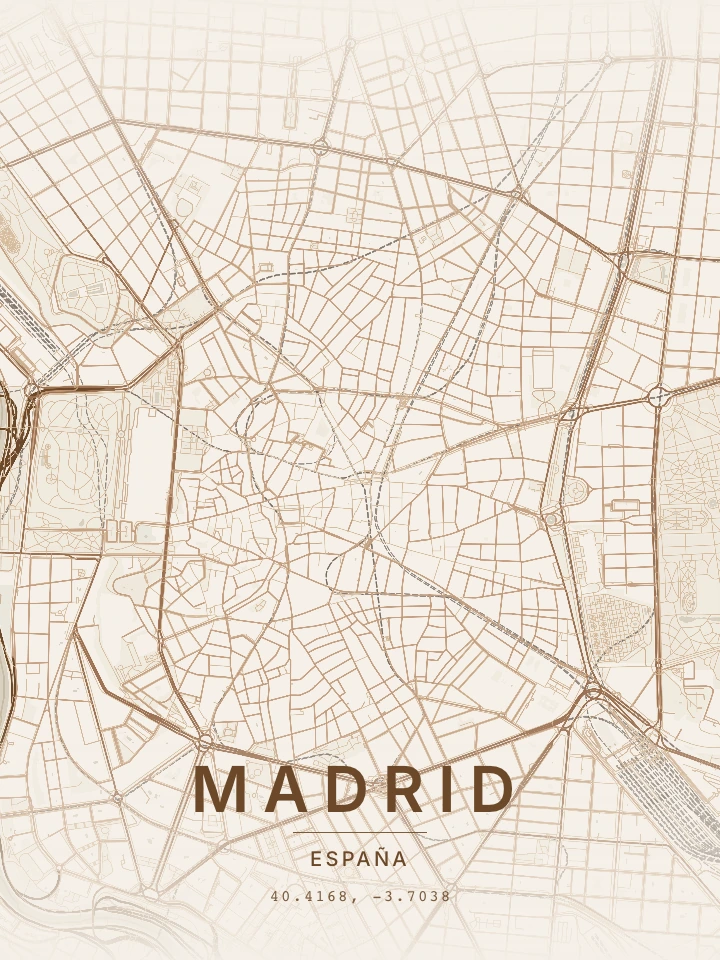 Mapa real de Madrid con el estilo Pergamino sepia