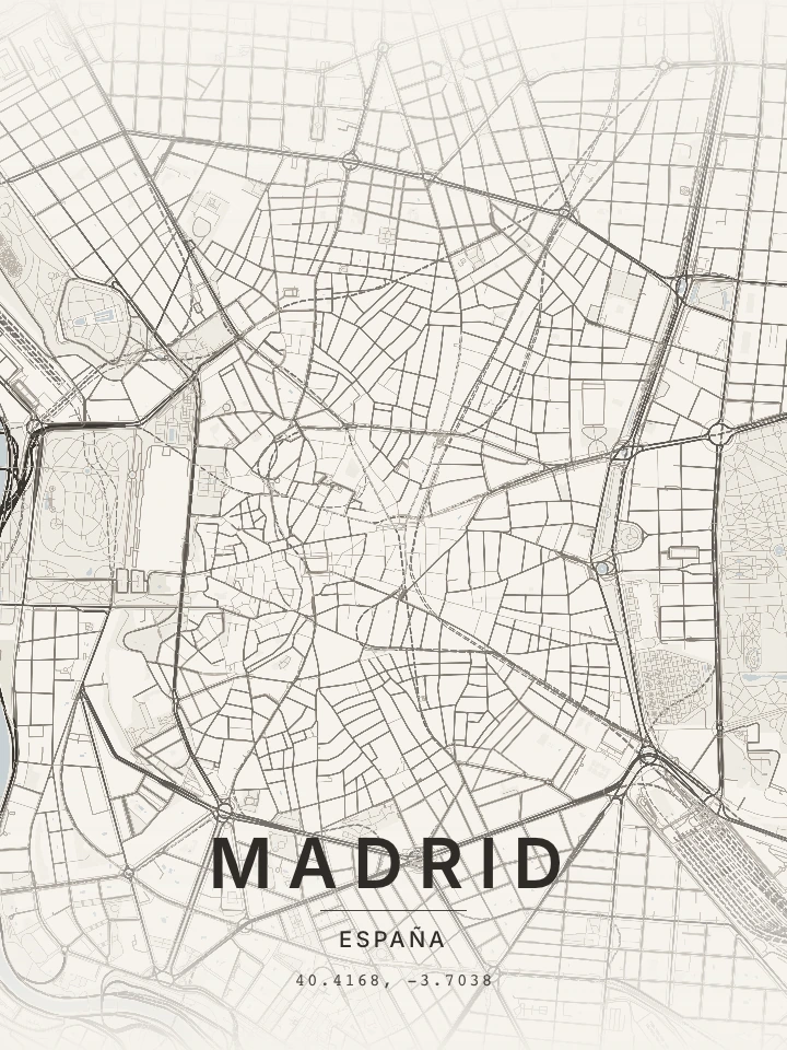 Mapa real de Madrid con el estilo Mármol sereno