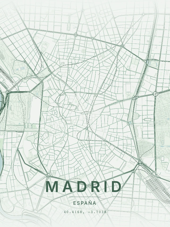 Mapa real de Madrid con el estilo Verde costero
