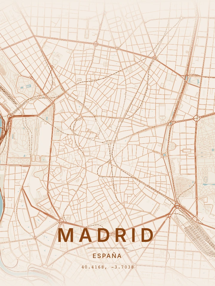 Mapa real de Madrid con el estilo Marfil cálido