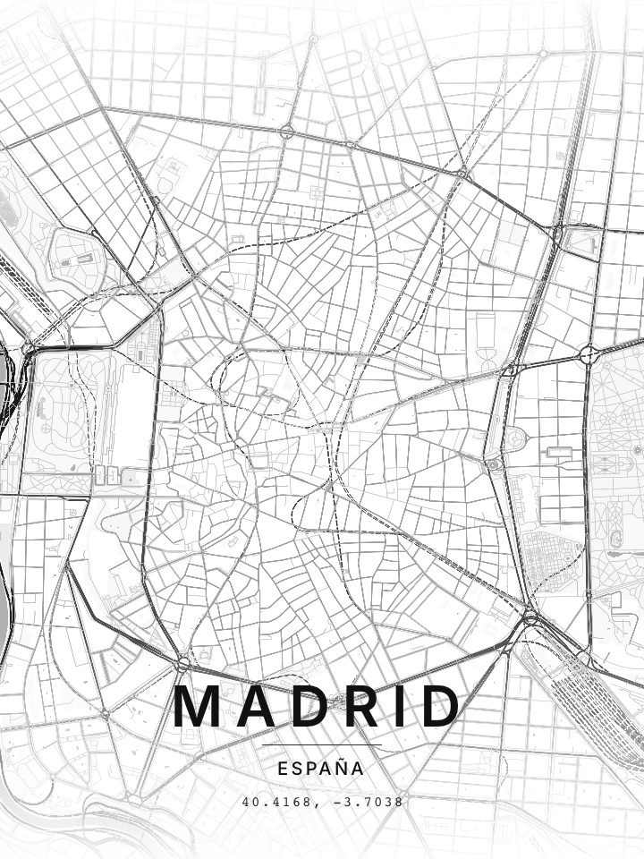 Mapa real de Madrid con el estilo Tinta mínima