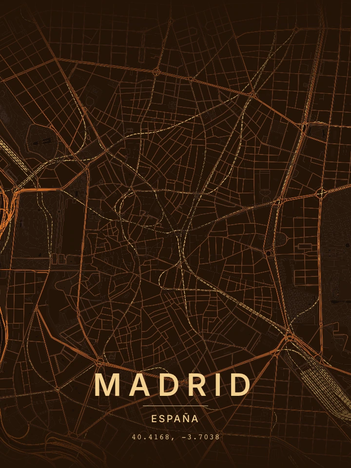 Mapa real de Madrid con el estilo Cobre antiguo