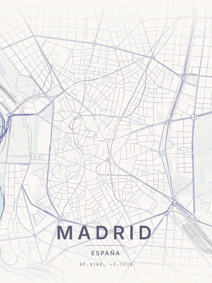 Mapa real de Madrid con el estilo Bruma pastel