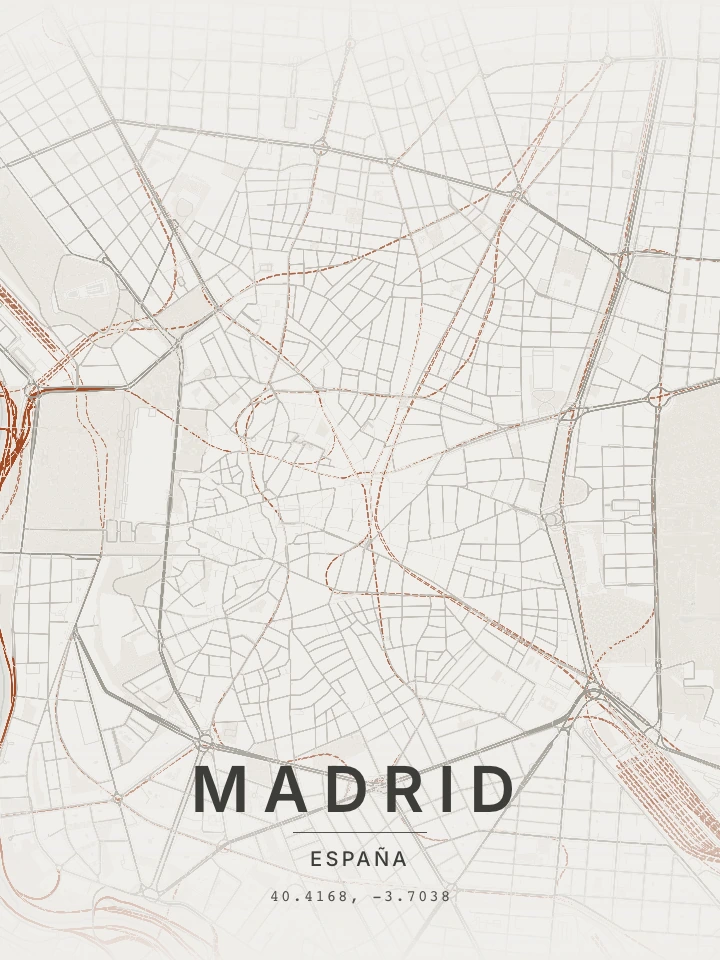 Mapa real de Madrid con el estilo Gris galería