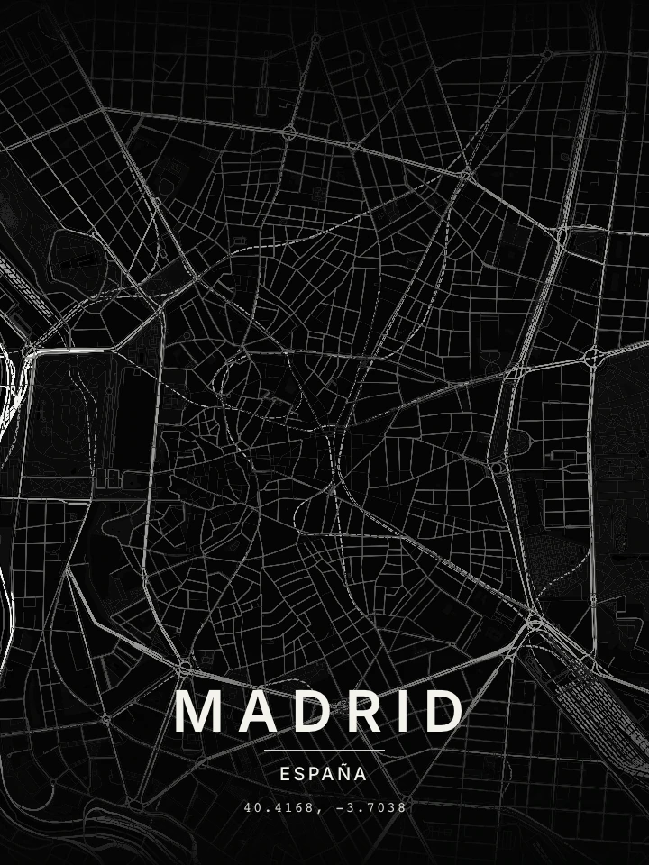 Mapa real de Madrid con el estilo Negro plata