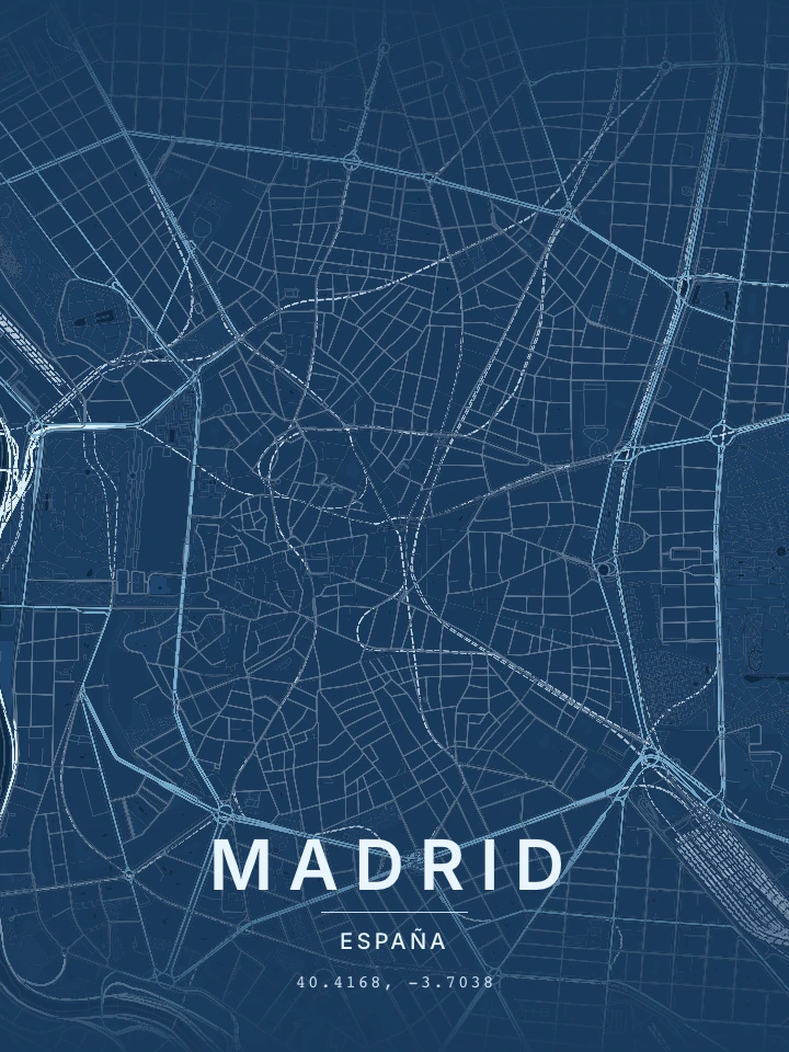 Mapa real de Madrid con el estilo Azul técnico